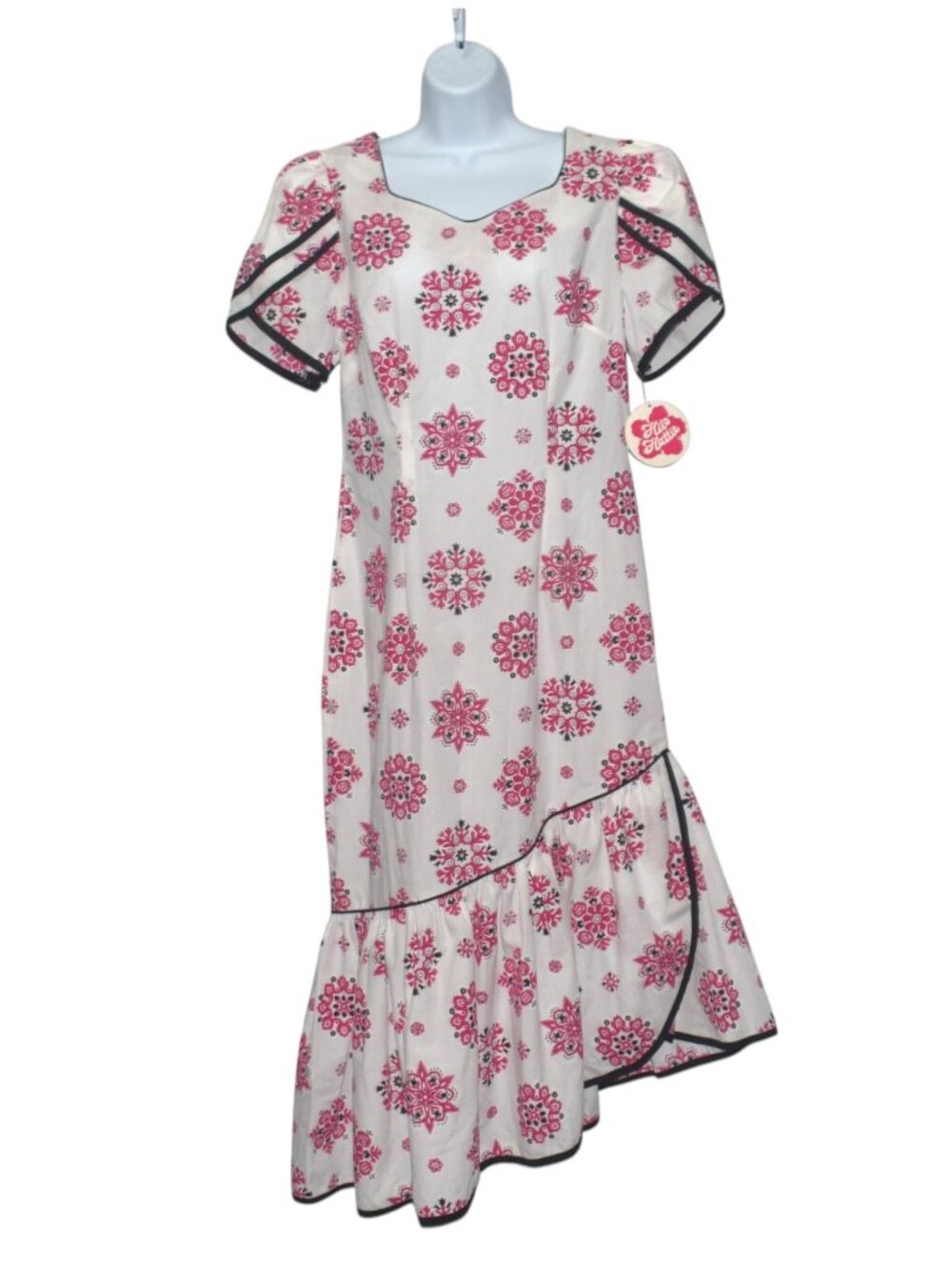 Vintage Hilo Hattie Hawaiian Dress NWT Pink Floral Medallion Ruffle Hem 12